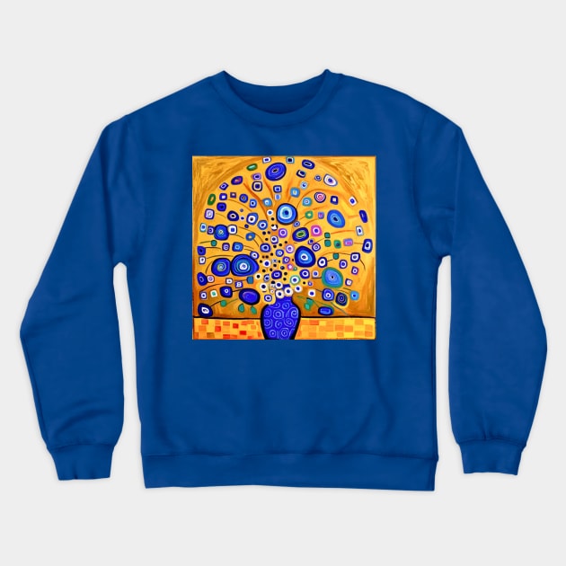 Cute Abstract Flowers in a Blue Vase Still Life Painting Crewneck Sweatshirt by bragova